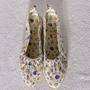 Vintage 90s Cream Floral Slip On Round Toe Flat Shoes 9 Cottagecore Countrycore